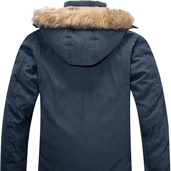 NEW Yozai Men's Winter Jacket Military Warm Fleece Coat Detachable Hood XL blue - Picture 2 of 6